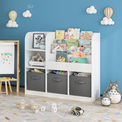Bibliothèque et bibliothèque pour enfants, organisateur multifonctionnel avec 3 tiroirs en tissu pliables, idéal pour la chambre à coucher, la salle de jeux et le couloir