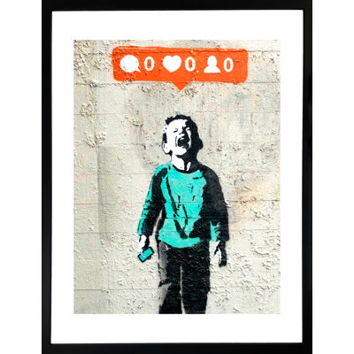 Social Media Boy Banksy Graffiti Street - Single Picture Frame Print