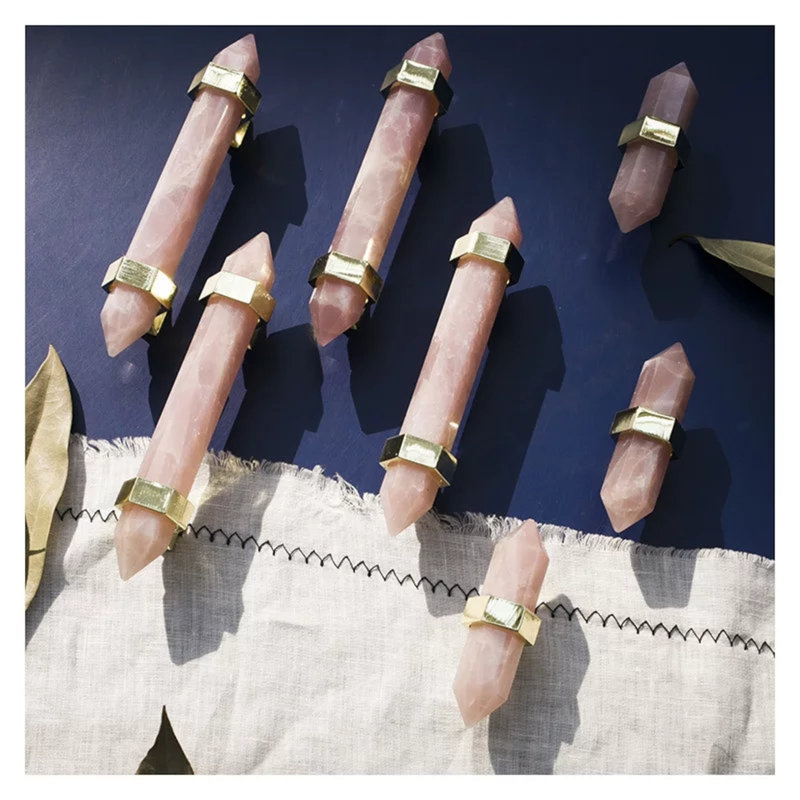 Poignée barre 3 po Rose Quartz, Laiton, 3"