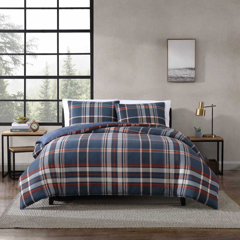 Ensemble d'édredon réversible bleu marine Eddie Bauer Shasta Lake, Édredon simple et 1 taie décorative