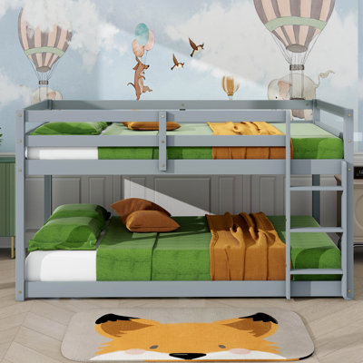 Rubber Wood Twin Over Twin Ground Bunk Bed Equipped With A Ladder