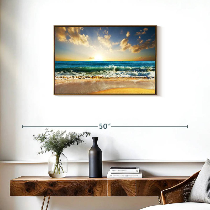 Coucher de soleil sur l'océan, Cadre flottant doré, 31 po x 21 po