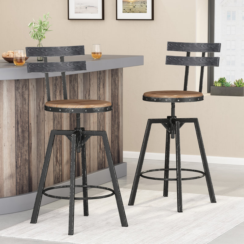 Keyosha Swivel  Adjustable Height Bar Stool, Brown, 2, Counter Stool ( Seat Height 25.5")