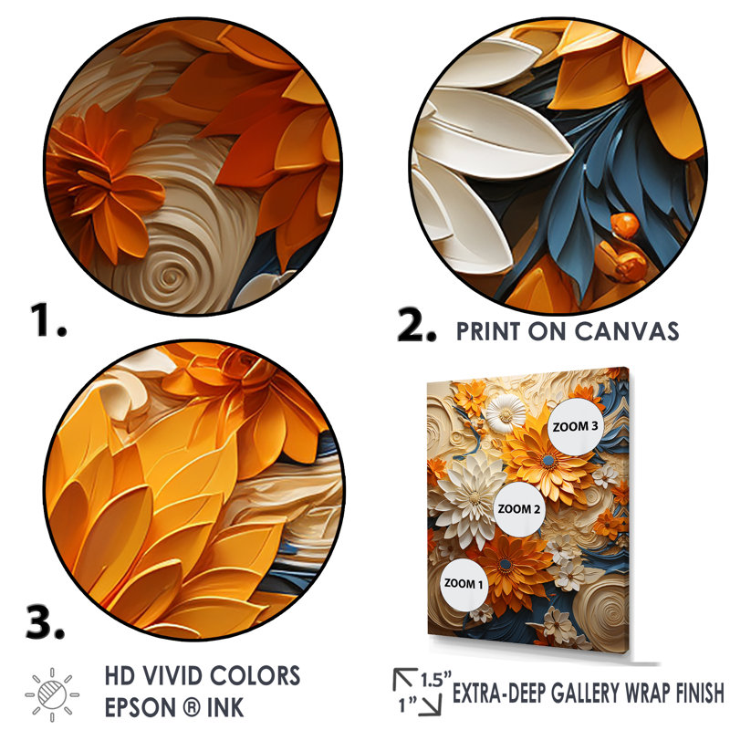 Ettring - Floral Wall Art Living Room_106165, H 32 po x l 16 po x P 1 po, Impression argent sur toile encadrée