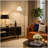 Majestic Brass Ring Base Curved Floor Lamp with Triangle White Drum Shade