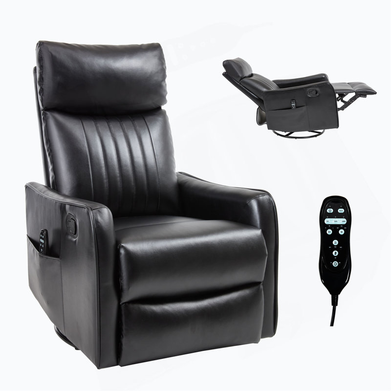Fauteuil inclinable manuel en faux cuir avec massage à la chaleur et fauteuil pivotant pour le salon, Noir