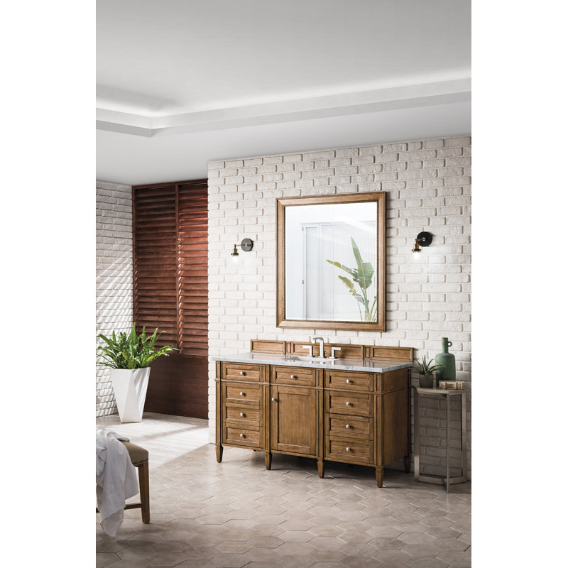 Brittany 60'' W Single Vanity, Carrara White, Saddle Brown, 8" Widespread