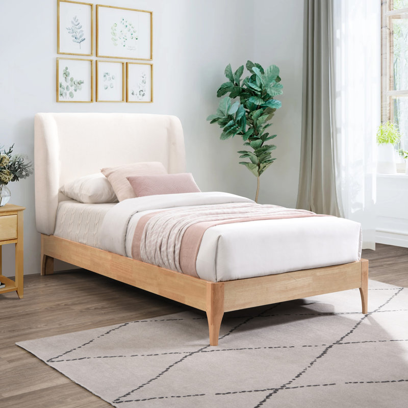 Lit à panneau tapissier Kahler, Tissu de polyester crème, Simple