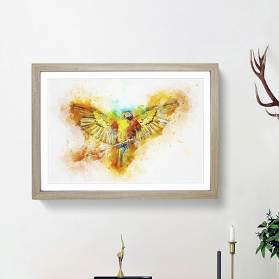 Macaw Parrot with Wide Wings in Abstract - Framed Print