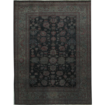 Tapis noir et beige noué à la main de haute qualité