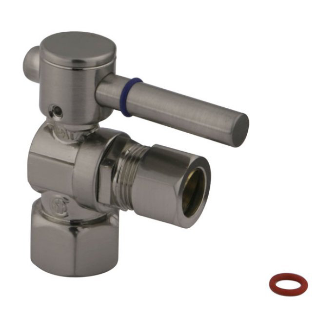 Kingston Brass Fauceture 1/2-Inch FIP x 1/2-Inch OD Comp Quarter-Turn Angle Stop Valve, Satin Nickel