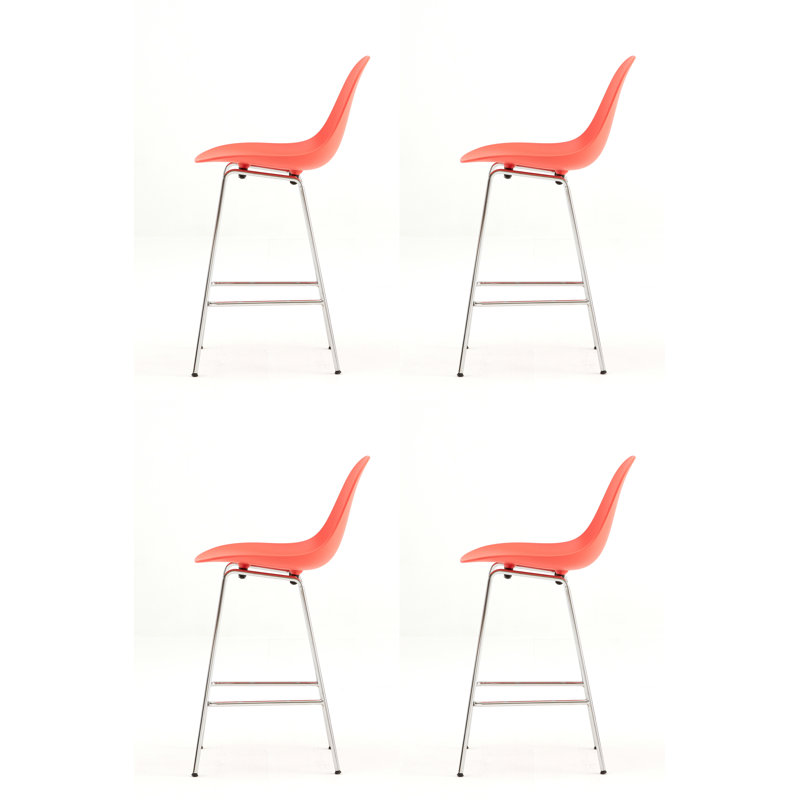 TA Bar & Counter Stool, Chrome, Counter Stool (25.6" Seat Hight), Red