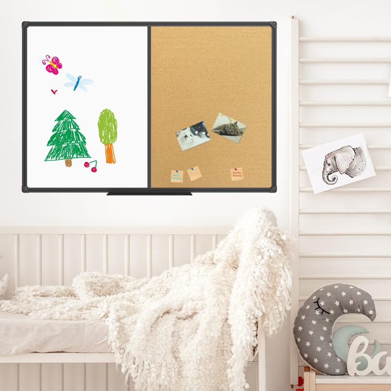 Combinaison de tableau blanc et tableau blanc, tableau blanc magnétique 36 x 24, tableau mural noir en aluminium pour bureau et école avec 10 punaises
