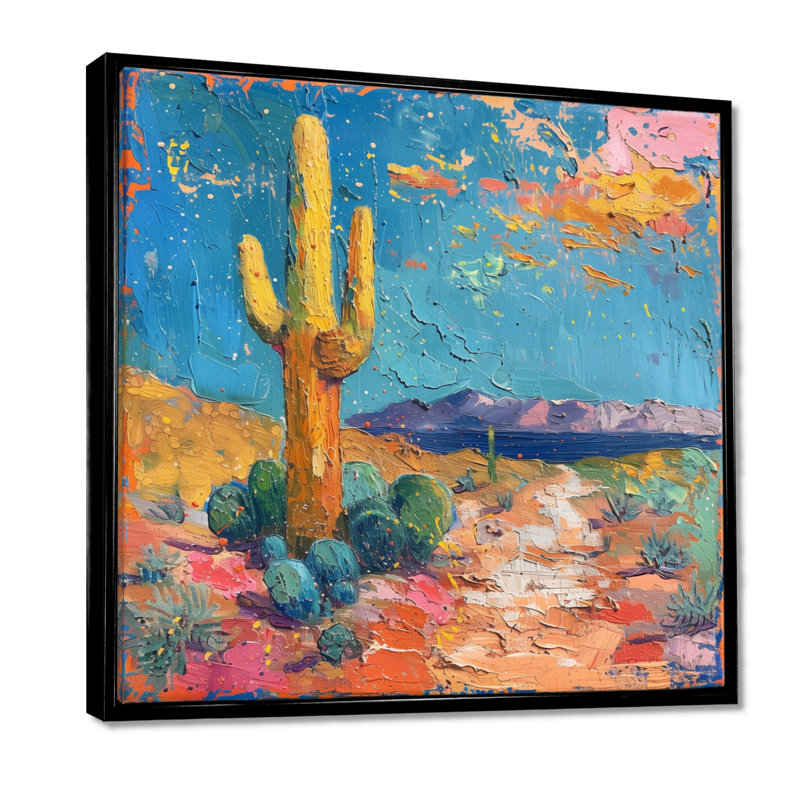 Jaune jaune, bleu du sud-ouest, désert, cactus - impression d'art mural cactus floral, H 36 po x l 36 po x P 1,5 po