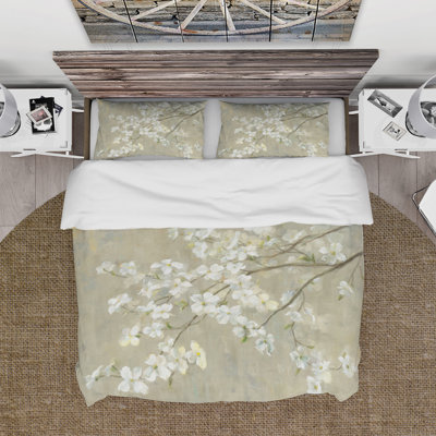 Dogwood in Spring Neutral - Ensemble de housse de couette Farmhouse - Microfibre de polyester
