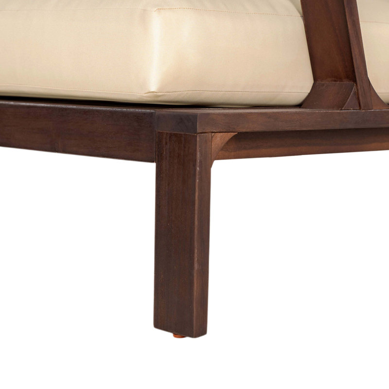 Méridienne d'extérieur en bois 27,6 pouces, structure brun foncé avec coussin beige, siège de loisirs pour patio, jardin et balcon