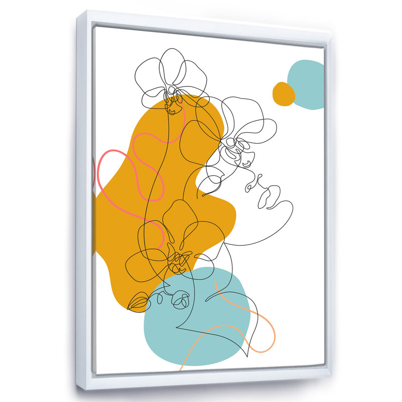«Beautiful Woman One Line Dessin», impression sur toile, H 32 po x l 24 po x P 1 po, Cadre flottant blanc
