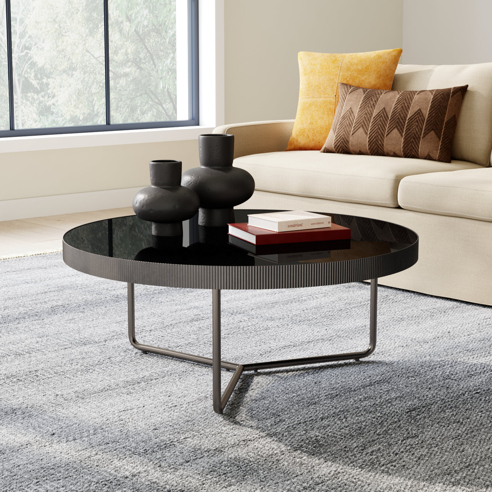 Athea 39" Glass Coffee Table, Nickel