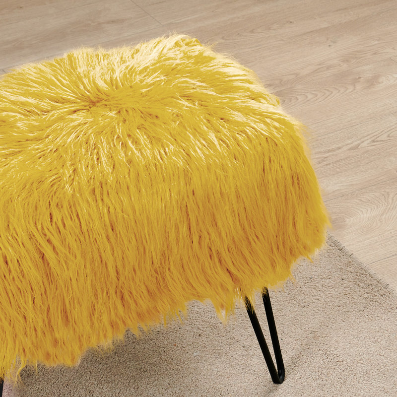 Repose-pieds standard de 19 po de large Keilia, Fausse fourrure citron et cari