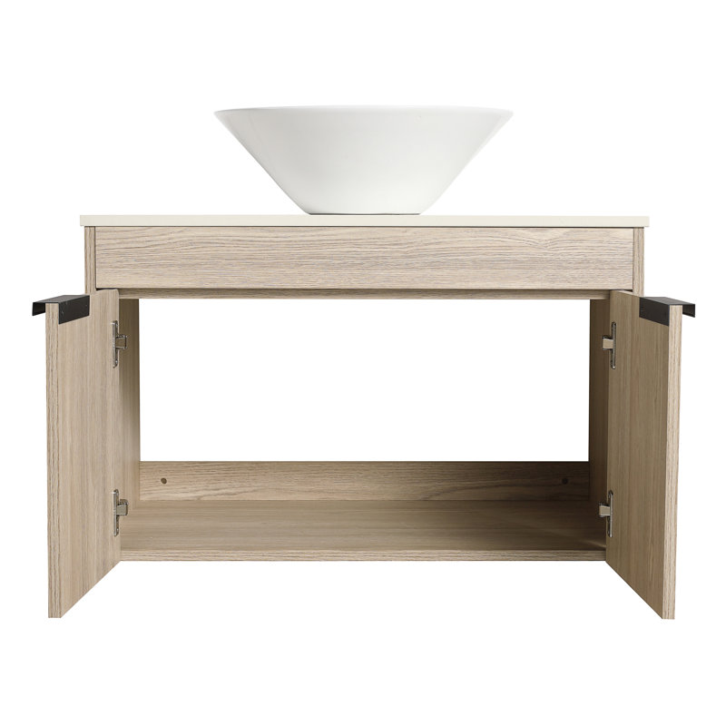 Meuble-lavabo mural simple 29,5 po avec plateau en pierre frittée Devotia