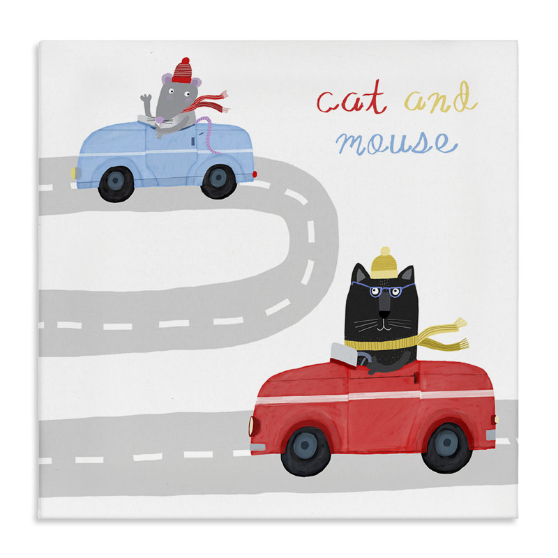Cat & Mouse in Cars Canvas Wall Art, design by Carla Daly, 17" H x 17" W
