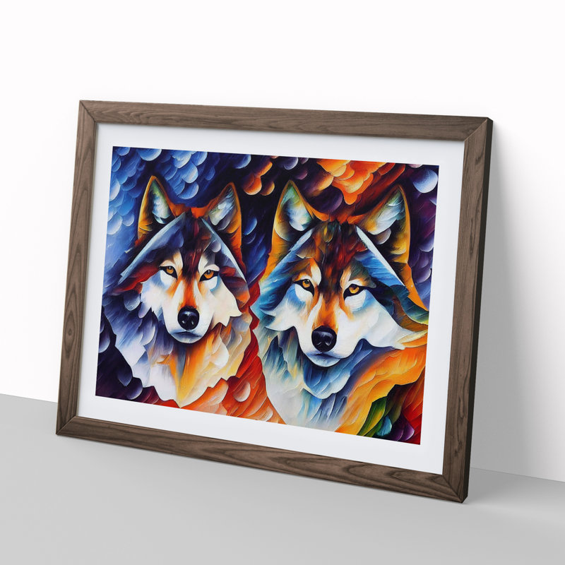 XH1022-10266X Wolf Painting Vol.1 Abstract - Single Picture Frame Print, 46cm H x 64cm W x 2cm D, Walnut Framed