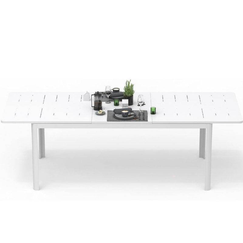 Table extensible blanche en aluminium et métal pour 6 à 8 personnes, patio extérieur, véranda, jardin, salle à manger 6-8, jardin, facile à assembler