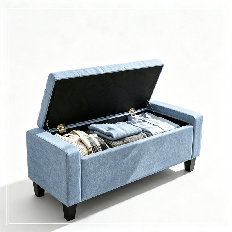 Rangement capitonné Lakehurst avec pieds en bois, Gris foncé