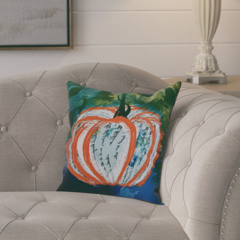 Flipping for Fall Artistic Pumpkin Outdoor Square Pillow Cover & Insert, 16" H x 16" W x 6" D, Orange