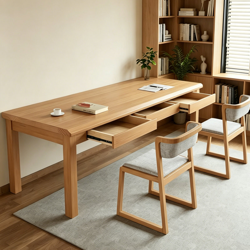 Burlywood Solid Pine Storage Rectangle Desk, 29.5" H x 70.87" W x 19.7" D