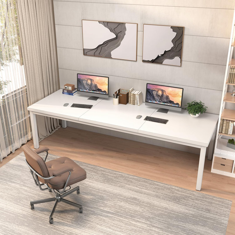 Grand bureau d'ordinateur, bureau d'ordinateur de jeu avec un design moderne, bureau d'ordinateur de bureau., Blanc