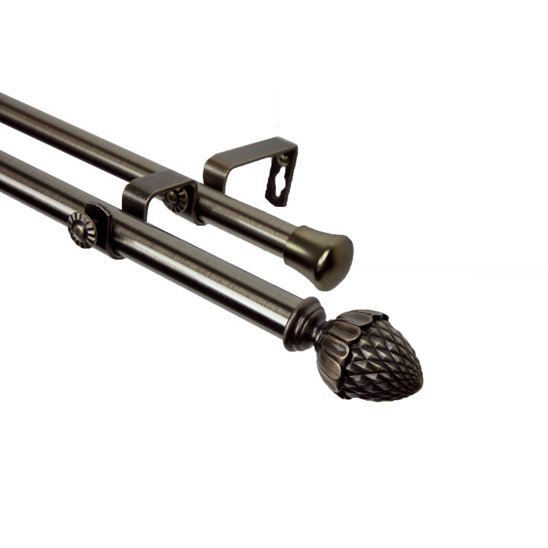 Tringle à rideaux double Franke, l 120 po à 170 po, Laiton antique