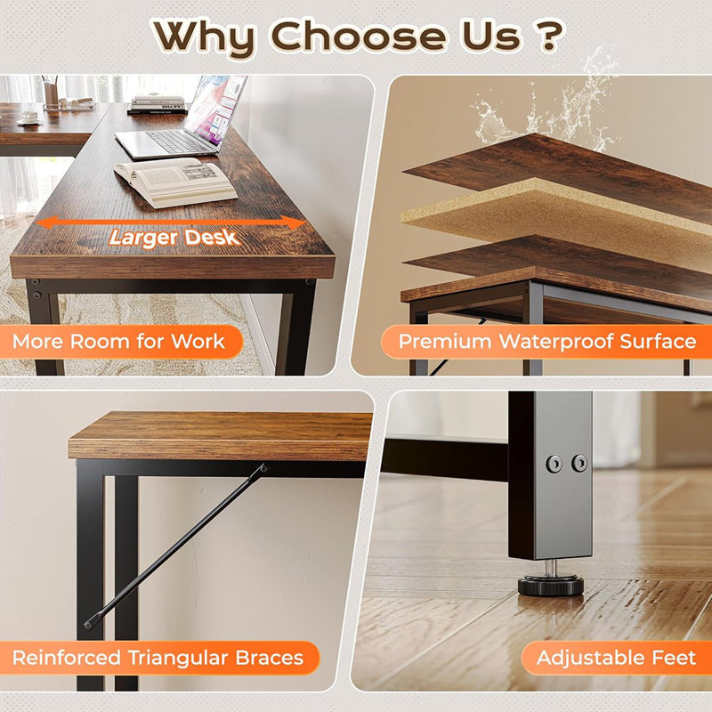 L Shaped Desk With Power Outlets And Usb-c Port, 0.95 Inch Thicker Desktop, Reversible Computer Desk, Larger Office Corner Gaming Desk
