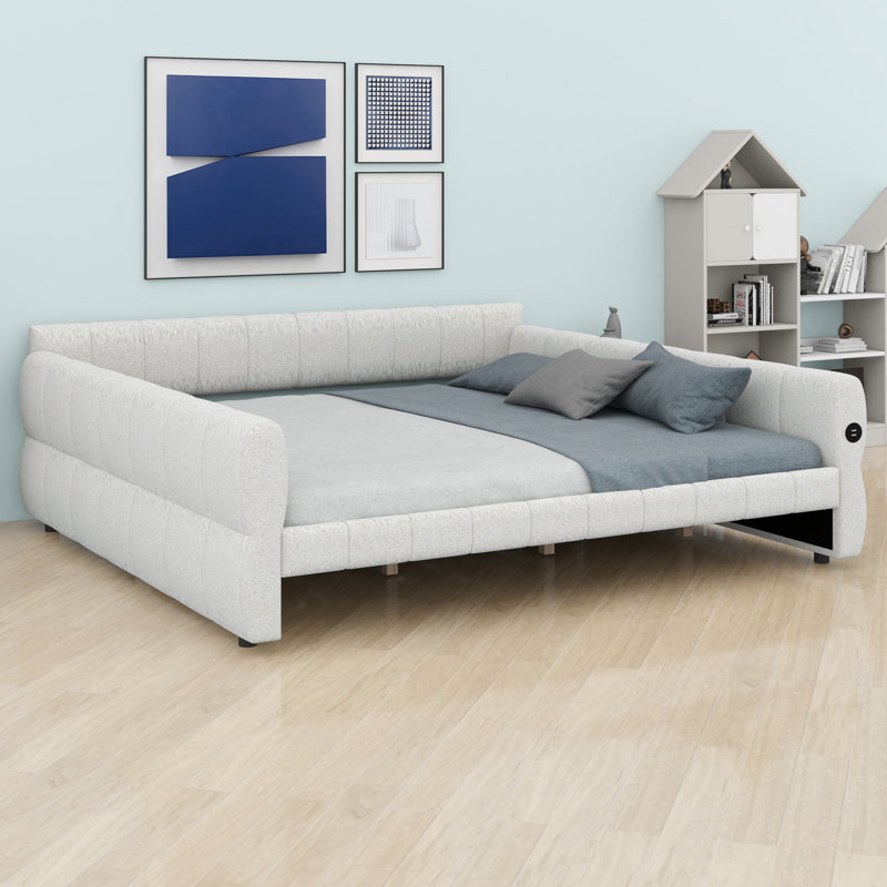 Modern Upholstered Platform Bed, White
