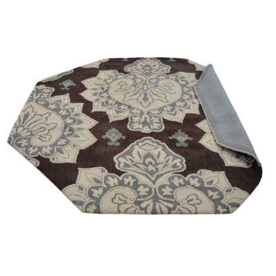 Tapis en laine touffetés à la main Vivanco - Octogone, couleur brun crème, design floral moderne, tapis antidérapants faits à la main épais pour le salon, la chambre à coucher