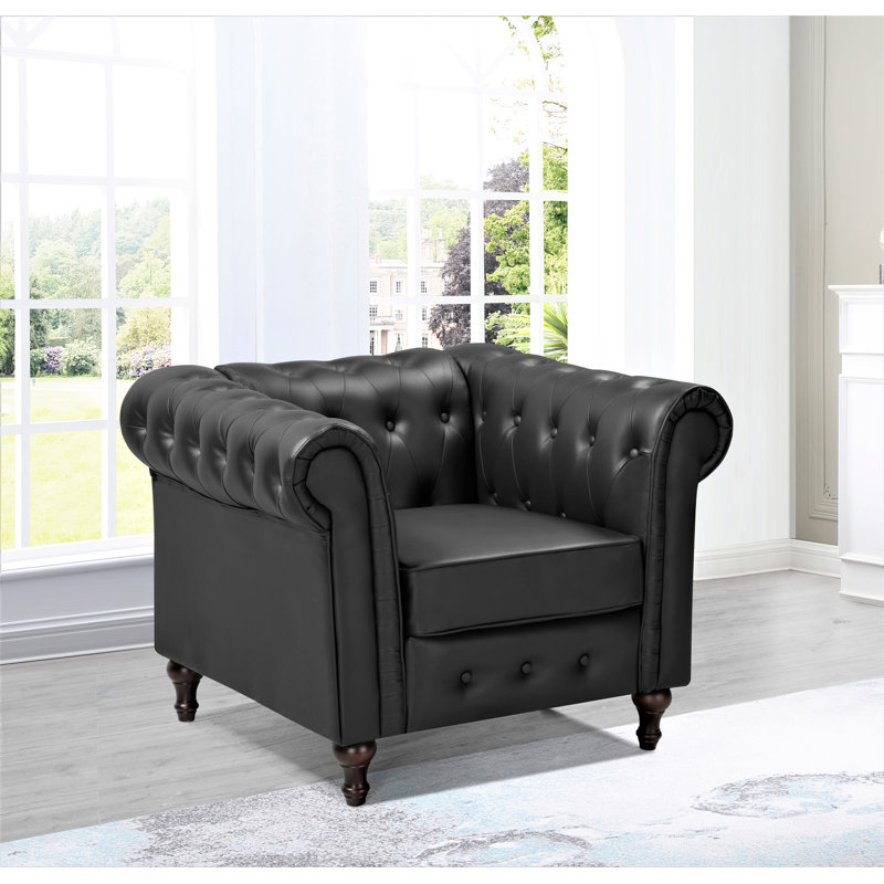 Sheilds Upholstered Chesterfield Chair, Black Faux Leather