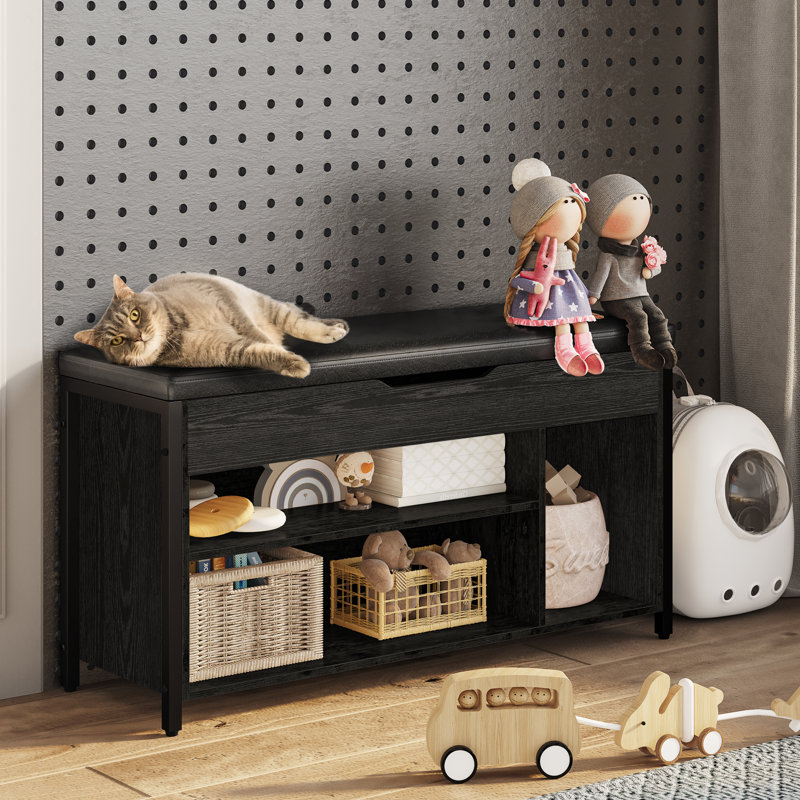 Shoe Storage Bench for Entryway, 7 Pair Shoe rack with Hidden Storage 35.4"/39.4" W, Black, 100CM