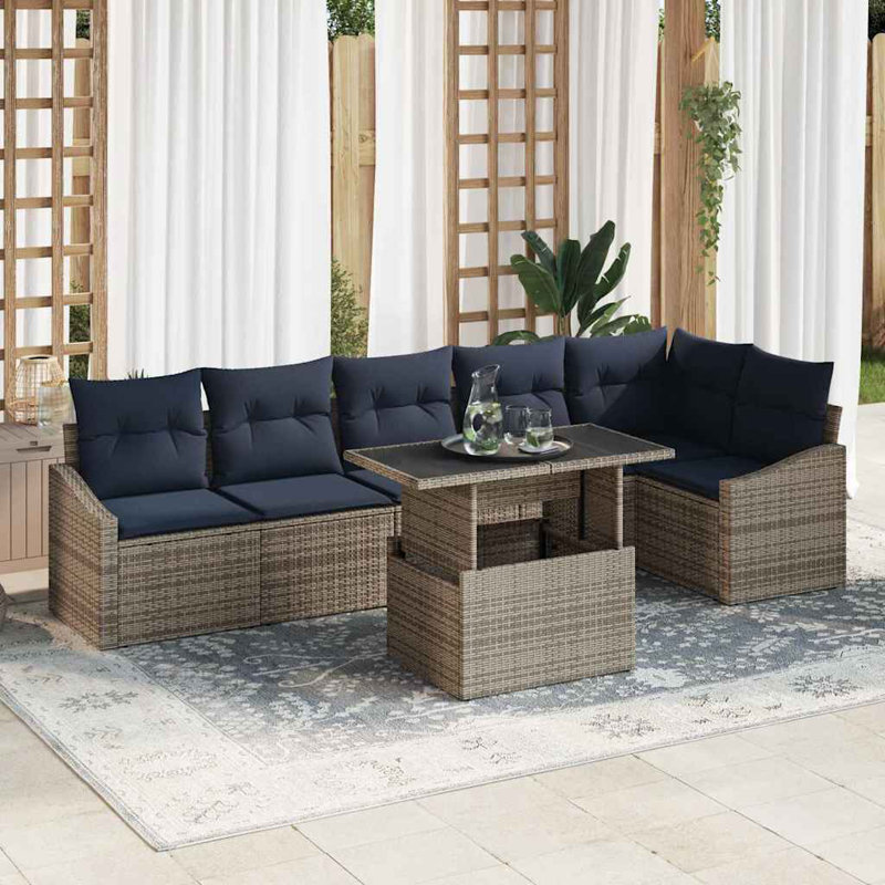  Ensemble de canapé de jardin avec coussin manuel 7 pièces gris et bleu marine, Coussin bleu marine / structure grise