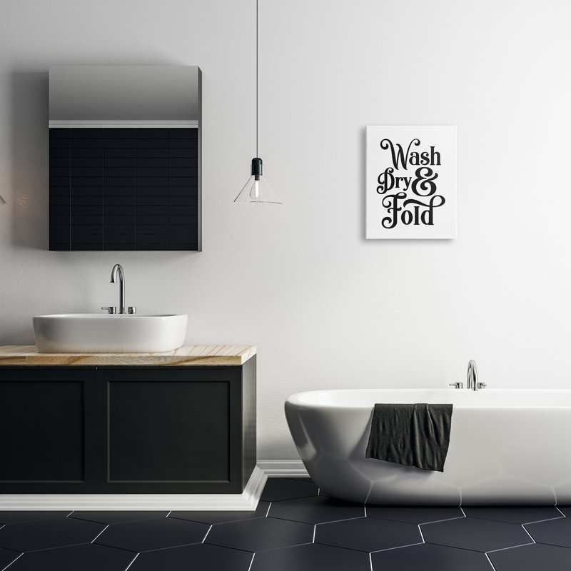 «Laundry Wash Dry and Fold Expression Minimal White» par Lettred and Lined - Art textuel, Toile tendue, H 20 po x l 16 po