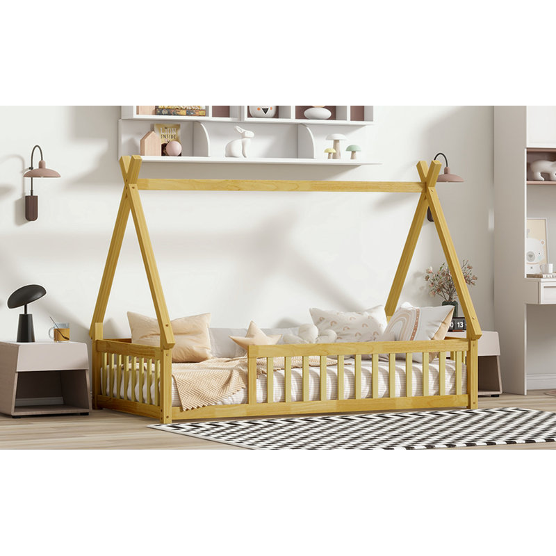 Lit simple en forme de tente avec garde-corps, Naturel