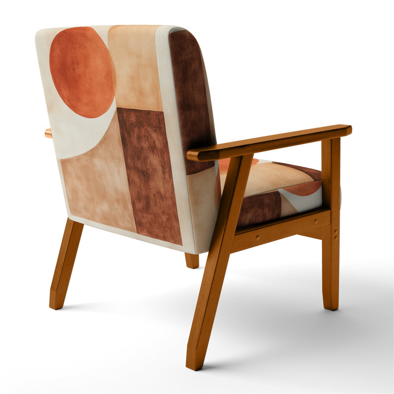 Chaise rembourrée abstraite moderne - Modern Geometric Flow II - Fauteuil Terracotta, Accoudoirs carrés bruns