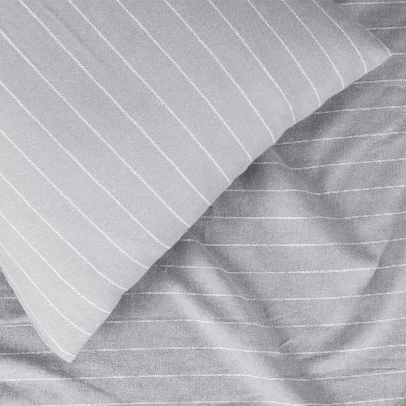 Queen Gray Stripe Cotton Flannel Deep Pocket Sheet Set