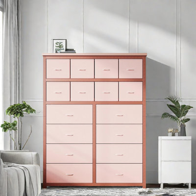 Commode 16 tiroirs pour chambre à coucher, commode haute avec tiroirs de rangement en tissu