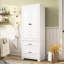 Armoire autoportante en lin avec deux tiroirs, armoire de salle de bain, armoire de rangement pour salle de bain avec tablette réglable