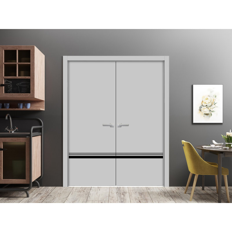 Portes françaises en bois massif massif, Gris mat, 48 po x 84 po