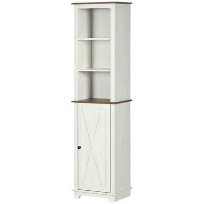 Slim Bathroom Storage Cabinet With Triple Open Shelves, Freestanding Linen Tower With Door And Shelf by Lark Manor