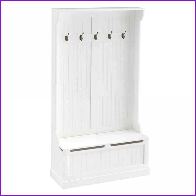 Coat Racks 3-in-1 Entryway Hall Tree with Storage Bench, Shoe Storage &amp; 4 Hooks | Cream White | MDF