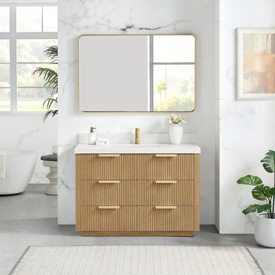Santarem 48" Free-standing Single Bath Vanity in Washed Ash Grey with White Quartz Stone Top