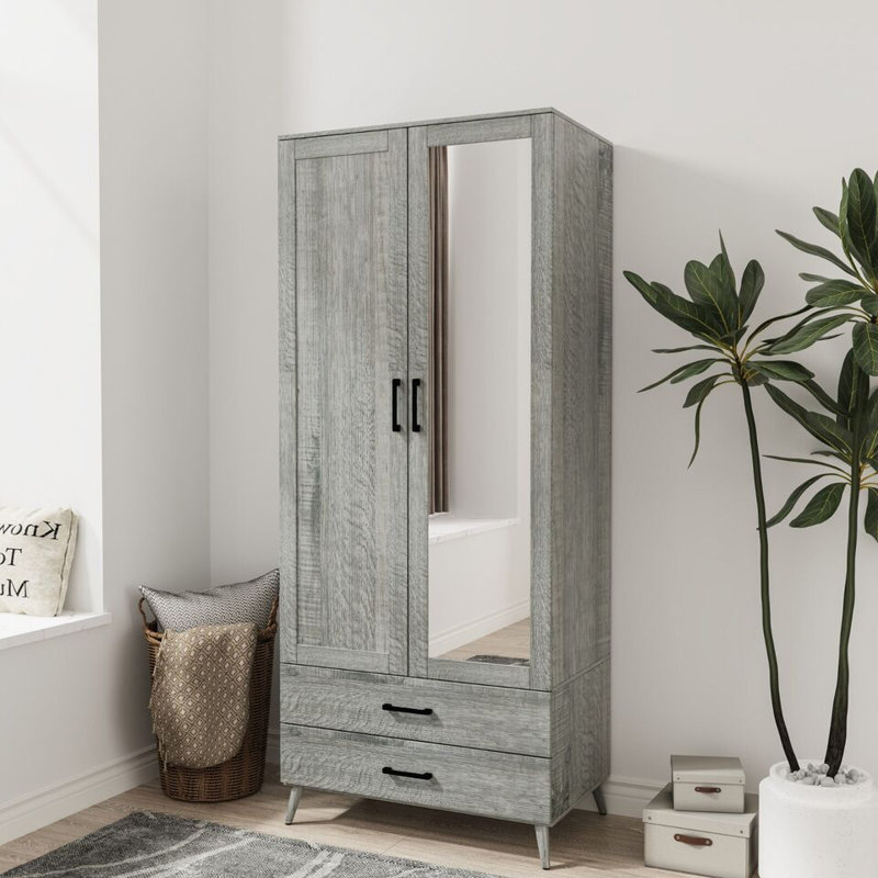Bostick Solid Wood Wardrobe, Ash Grey/Ash Grey