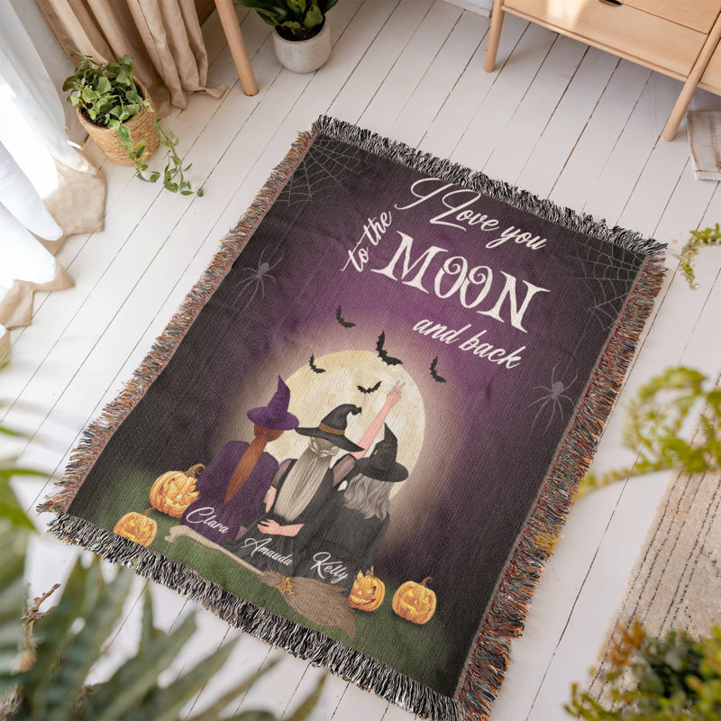 Couverture tissée personnalisée avec trio de sorcières, 50 po x 60 po